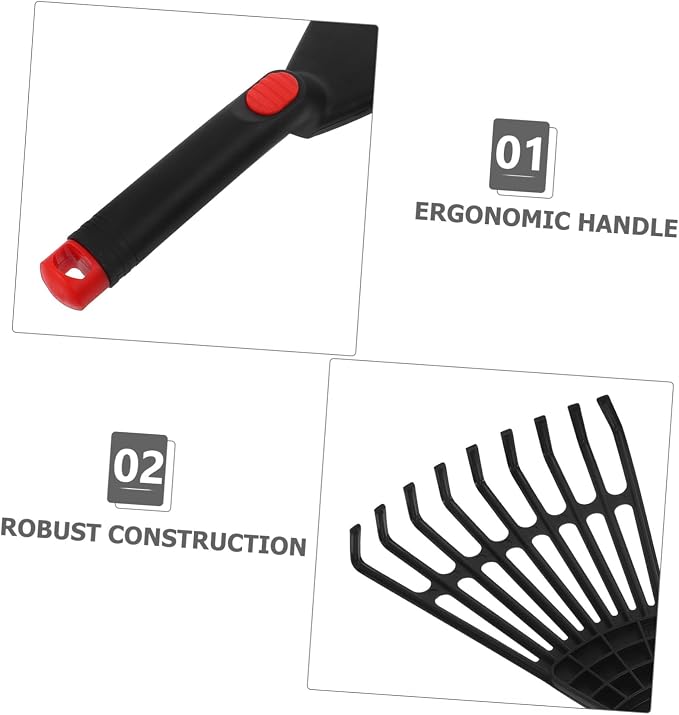 UKCOCO Small Plastic Leaf Rake for Gardening, Garden Hand Rake with Handle, Lightweight Plastic Gardening Tool for Flower Beds and Yard Cleanup, Black, 13. 4 Inch