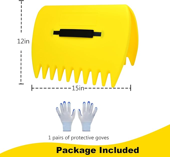 Leaf Scoops Hand Rakes, Leaf Scoops and Claws with Gloves, Lightweight Plastic Leaf Scoop, Large Leaf Grabbers for Picking Up Leaves, Clippings, Grass(1 Set, Yellow)