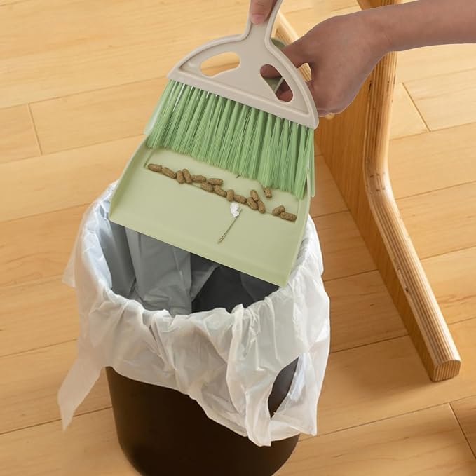 Mini Dustpan and Brush Set Portable Small Broom with Dust Pan Handheld Hangable Whisk Broom and Dust Pan for Home, Kitchen, Table, Office, Car 1 Pcs (Green)