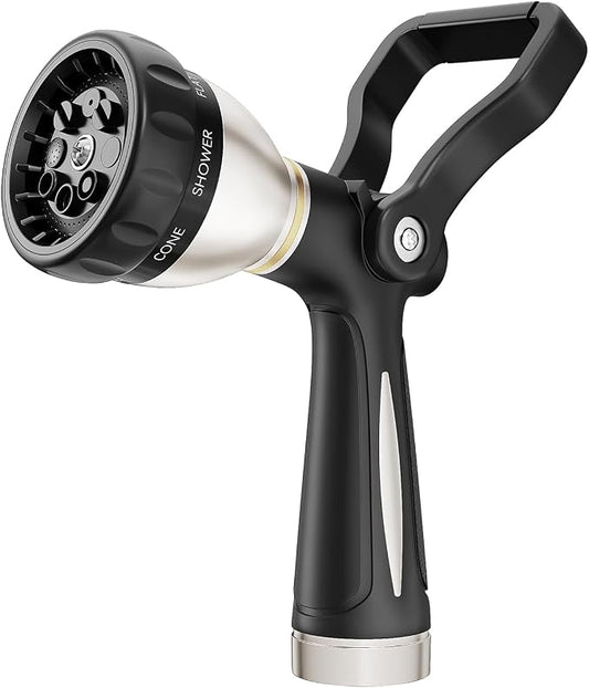 FANHAO Fireman Style Water Hose Nozzle Heavy Duty Metal, 8 Spray Patterns | Large Lever Control, Non-Slip Ergonomic Grip, High Pressure, Rustproof Leakproof Garden Hose Sprayer for Garden, Car & Pet