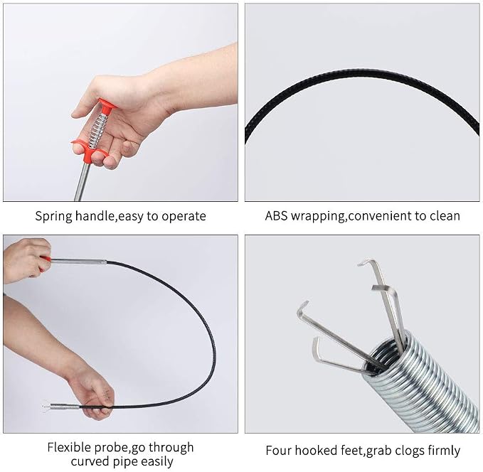 DR.PEN Flexible Grabber Claw Pick Up Reacher Tool (Drain Clog Remove Tool), With 4 Claws Bendable Hose Pickup Reaching Assist Tool for Litter Pick, Home and Kitchen Sink, Drains, Toilet (63 inch)