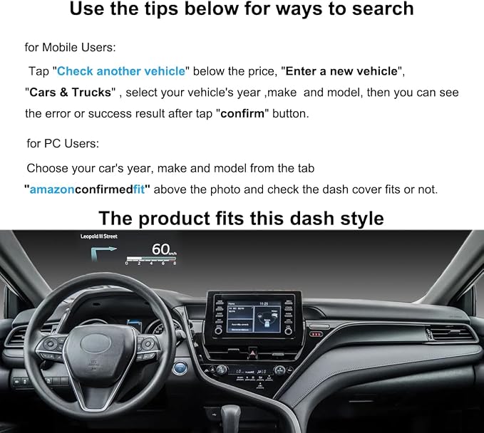 Yiz Dash Cover Mat Pad Fit for Toyota Camry | with Head Up Display, Custom Dashboard Cover Pad Carpet