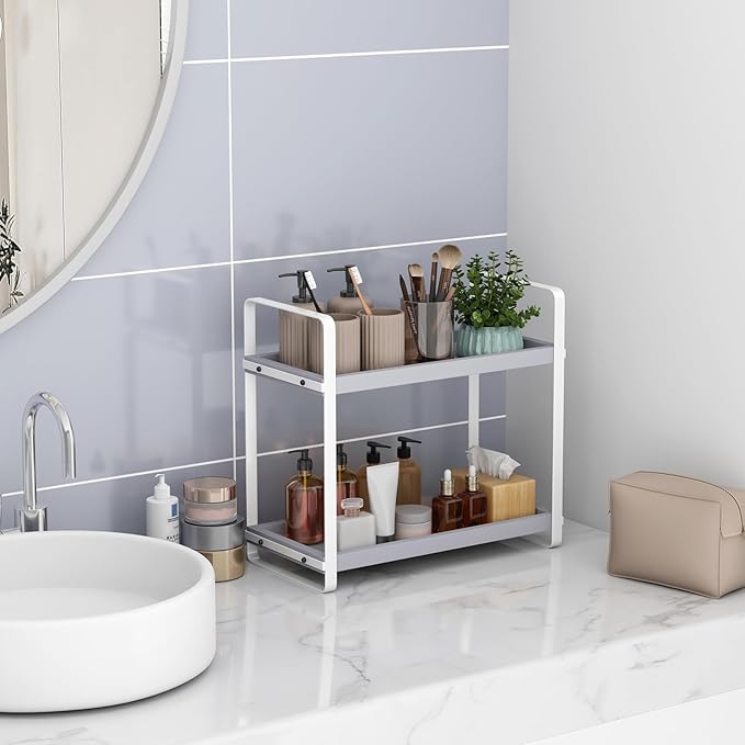HNRLOY Bathroom Counter Organizer,Bathroom Countertop Organizer,Counter Shelf,Countertop Storage,Organization and Storage,Makeup Shelf,Sink Caddy(Grey 2 Tier)