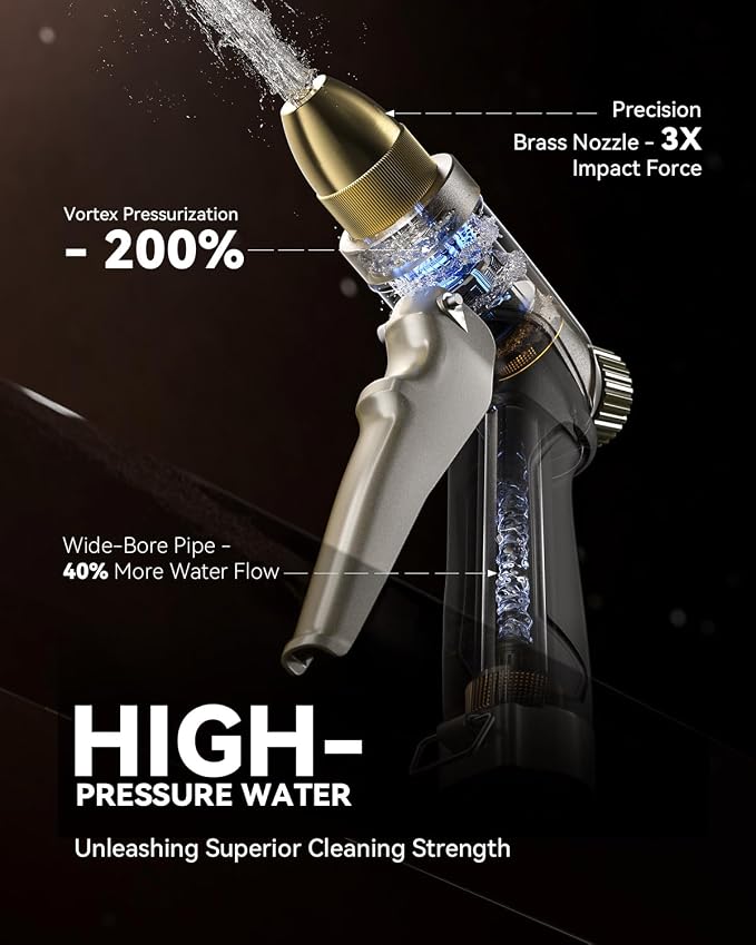 RAINPOINT Garden Hose Nozzle, 100% Heavy Duty Metal Hose Sprayer, High Pressure Water Hose Nozzle with Adjustable Spray Patterns and Flow Control for Watering Plants, Car Washing, Pet Washing, Gold