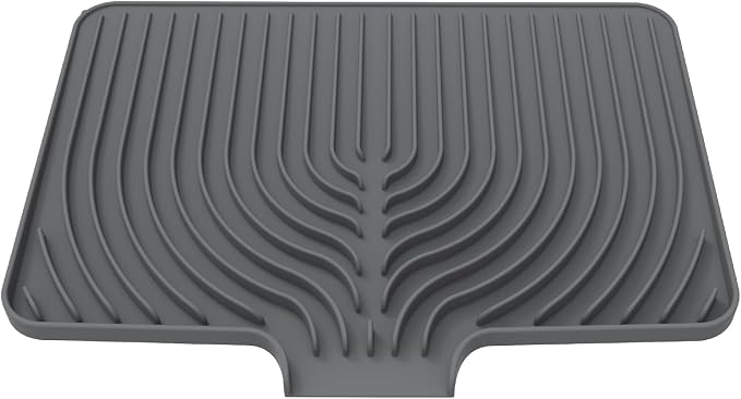 JACZZO Silicone Dish Drying Mat for Kitchen Counter, 19.7" x 17.2" Large Drying Mat with Built-in Drain Lip, Heat Resistant Countertop Protector Pad, Fast Drying & Easy Clean, Grey