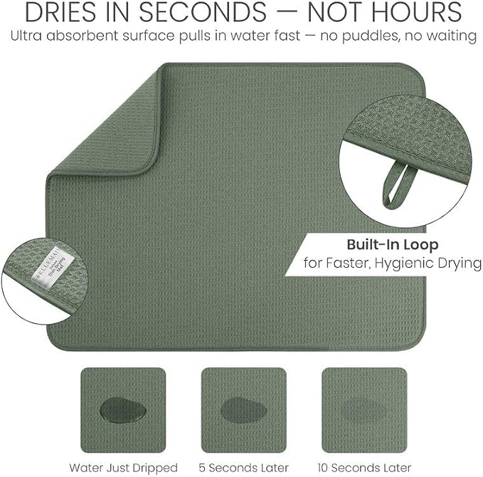 Bellemain XL Dish Mat 24" x 17" ( LARGEST MAT ) Microfiber Dish Drying Mat , Super absorbent ( Green )