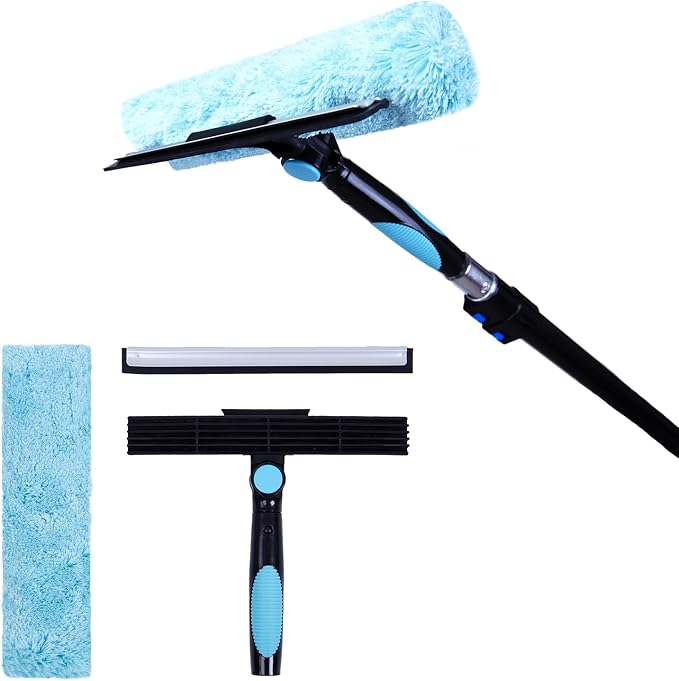 2pcs 11" Window Squeegee & Microfiber Scrubber 2-in-1 Cleaning Tool | Attachment Only
