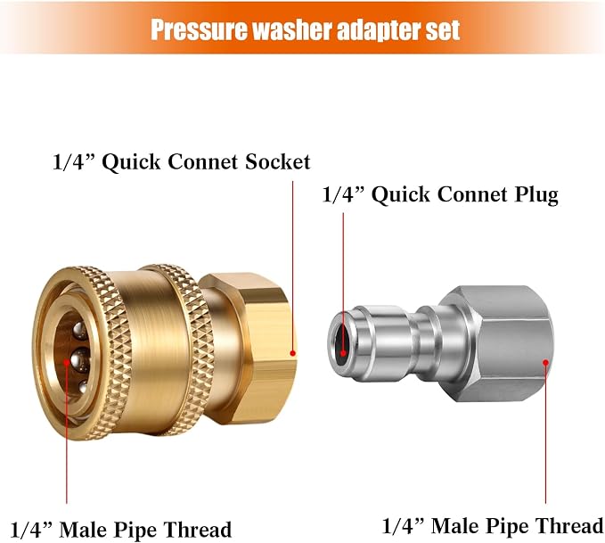 4 Sets NPT 1/4 Inch Pressure Washer Coupler Quick Connect Plug Male Female 1/4 Quick Connect Fittings Pressure Washer Adapters Accessories(Npt Internal Thread)