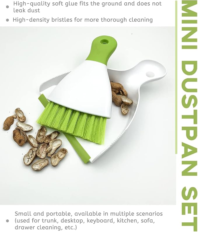 Dust pan Broom Brush Dustpan - Small Broom and Dustpan Set,Mini Broom and Dustpan,Small Dustpan and Brush Set for Home Cleaning,Sofa,Desk,Guinea Pig Cage,Cat Litter etc.（Green 2 Set）