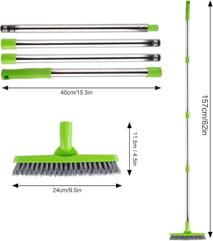 2 Pack Grout Brush with Long Handle, Swivel Cleaning Grout Line Scrubber - Durable Handle Grout Cleaner Brush for Bathroom,Tile,Baseboard,Walk in Shower,Corner & Narrow Space (Green)