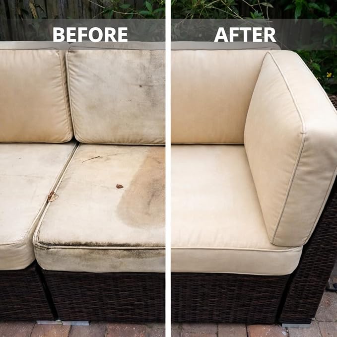 POFL Outdoor Fabric & Furniture Cleaner – Mold & Mildew Stain Remover for Patio Cushions, Sling Seating, Mesh, Canvas Awnings, Vinyl Fencing & Outdoor Surfaces – 25.36 fl oz