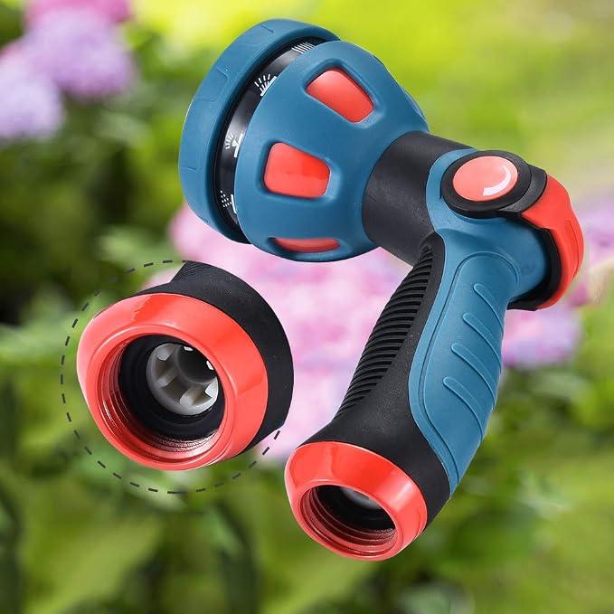 HmiL-U Garden Hose Spray Nozzle - 10 Adjustable Patterns Metal High Pressure Hose Nozzle with Thumb Control Design, Hose Sprayer for Garden & Lawns Watering, Cleaning, Pets & Car Washing