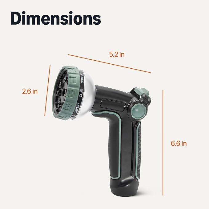 Amazon Basics 10 Spray Patterns Garden Hose Nozzle with Rotating Head, Black
