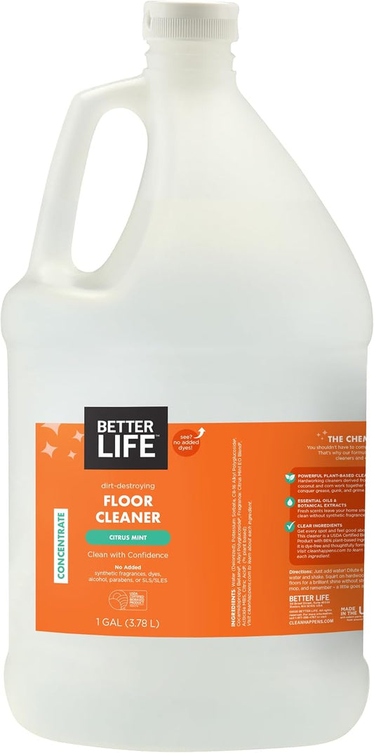 Better Life Floor Cleaner Concentrate - Liquid Multipurpose Cleaner for Wood, Tile, Laminate, Vinyl, Bamboo - Hardwood Floor Cleaner for Mopping - Citrus Mint 1 Gal Concentrate