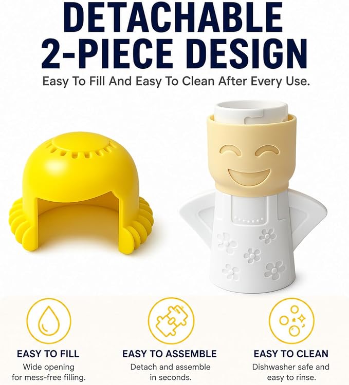 Microwave Steam Cleaner Tool, Fill with Vinegar & Water, Optional Lemon Drops, Heat 5-7 Minutes to Soften Grease & Residue, Non-Toxic Reusable Kitchen Cleaner for Microwaves (White)