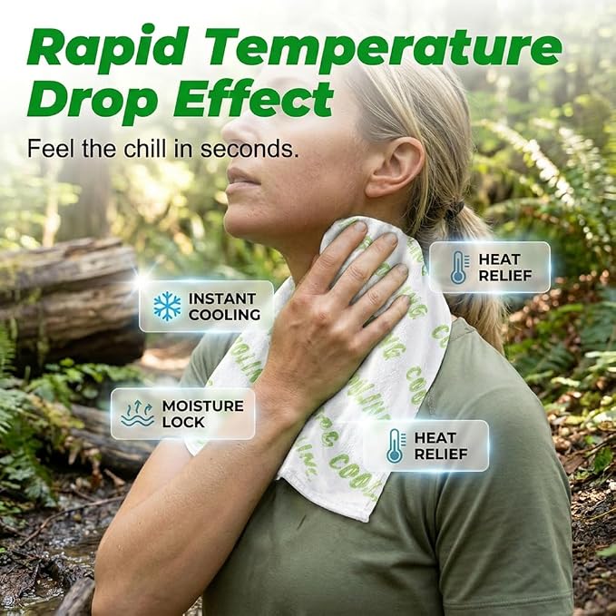 Disposable Cooling Wipes Instant Ice Towel (Green, 5PCS) | Extra Large Size, Individually Wrapped, Moisture Activated, Hiking & Camping, Gym & Sports