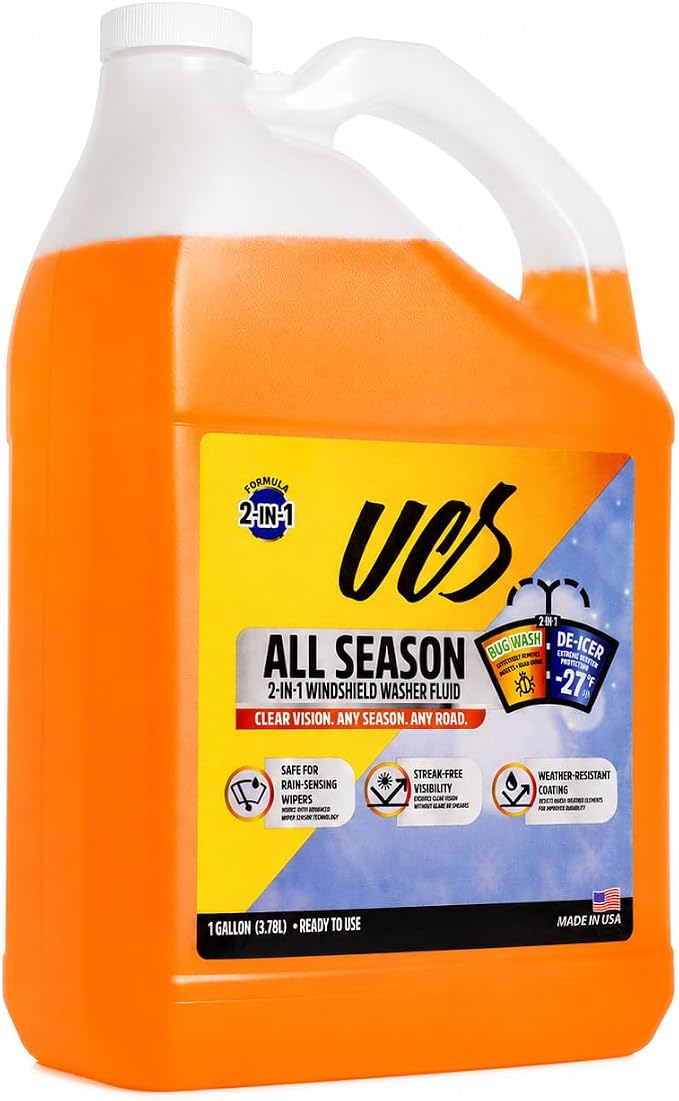 UCS Advanced All-Season Windshield Washer Fluid -27°F, Water Repellent Technology, Powerful Bug Remover, Streak-Free Cleaning, Ready-to-Use RTU, 1 Gallon
