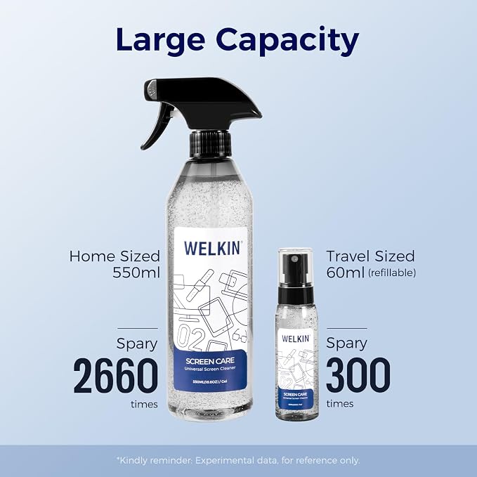 WELKIN Screen Cleaner Gel Kit, 18.6 oz + 2 oz for TV, Laptop & Phone | Gentle Gel Formula, Applies Precisely Without Dripping, Easy Screen Cleaning, Includes 1 Microfiber Cloth & 1 Glass Wipe