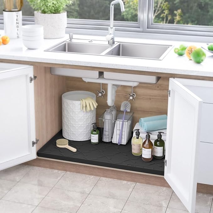 SIKADEER 28" x 19" Under Sink Mat Waterproof, Silicone Mat Kitchen Drawer Shelf and Cabinet Liner, Sink Protector for Kitchen Organizers and Storage, Boot Tray Pet Food Mats