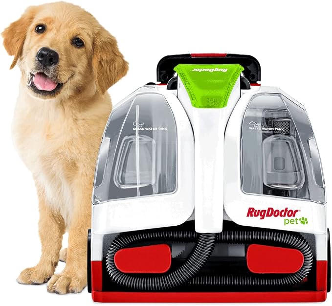Rug Doctor Pet Portable Spot Cleaner, 2X Suction Power, Lightweight Pet Carpet Cleaner Machine, Pro-Grade Power Removes Stains & Odors from Rugs, Carpets And Upholstery | Dual-Action Pet Tool Picks Up Pet Hair and Removes Stains and Odors, Wheels and R...