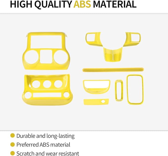 RT-TCZ for Jeep JK Interior Trim Kit Yellow, JKU Center Console Dashboard Panel Trim Cover for Jeep Wrangler JK JKU 2011-2017 Yellow Interior Accessories 10pcs