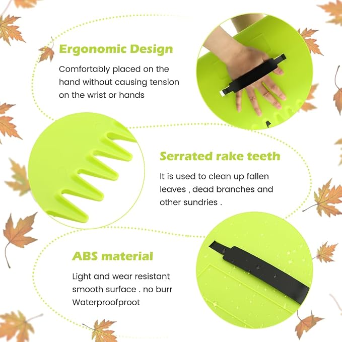 2 Sets Leaf Scoops Hand Rakes with 2 Pairs Gloves, Large Lightweight Plastic Leaf Grabbers for Picking Up Leaves, Lawn Debris, Grass Clippings, Garden Yard Waste and Trash
