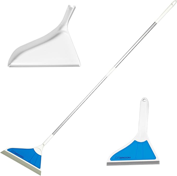 Helio AirBroom 3-Piece Sweeper, Squeegee & Dustpan for Wet/Dry Cleaning | Pet hair broom and squeegee for wet and dry cleaning on floors, windows, carpets, and furniture.