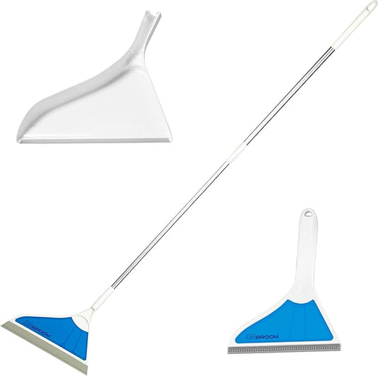 Helio AirBroom 3-Piece Sweeper, Squeegee & Dustpan for Wet/Dry Cleaning | Pet hair broom and squeegee for wet and dry cleaning on floors, windows, carpets, and furniture.