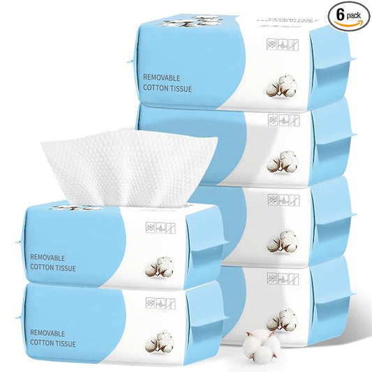 100 Count Disposable Face Towel, Biodegradable Facial Dry Wipes, Super Soft & Thick Face Cloth, Lint-Free Face Towelettes for Sensitive Skincare, Makeup Remover Dry Wipes, Facial Cleansing (6 Pack)
