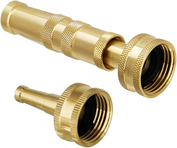 Twinkle Star Brass Heavy Duty Adjustable Twist Hose Nozzle Set | 3/4” GHT Brass Garden Hose Nozzle, Adjustable Water Flow
