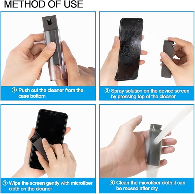Screen Cleaner Touchscreen Mist Spray, walrfid Cleaning Kit for Electronic Smart Phone TV, Laptop, Tablet, PC, Computer Monitor LCD Flat Screens, Eyeglasses, Compatible with iPhone iPad MacBook Pro