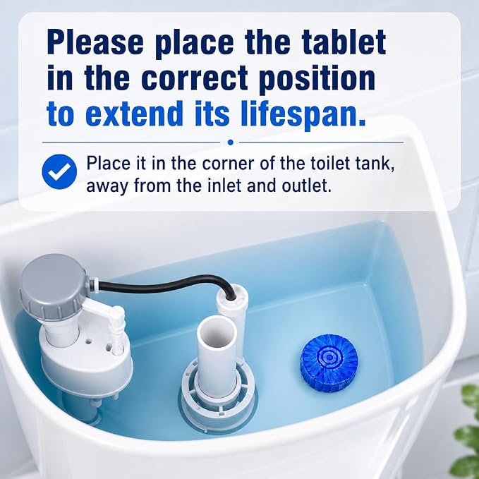 Msvvko Toilet Bowl Cleaner Tablets (60 Count) | Blue Automatic Toilet Tank Cleaner | 15-Day Long Lasting Toilet Tank Stain Remover & Deodorizer | Hands-Free No-Scrub Bathroom Freshness, Septic Safe