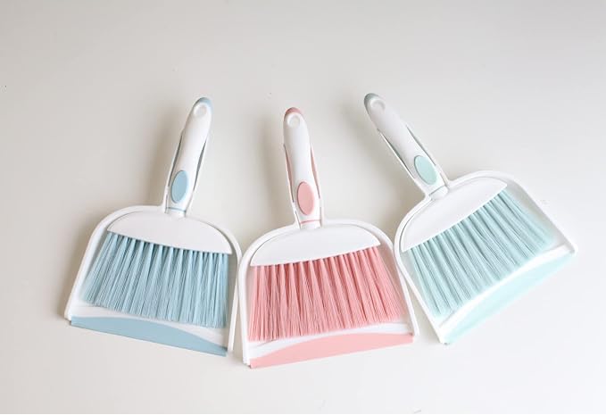 Mini Broom and Dustpan Set-Mini Whisk Set for Desk, Housekeeping, Office, Kitchen, Pet Nest, etc.,Daily Cleaning Necessity Plastic Mini Dustpan Set (Pink)