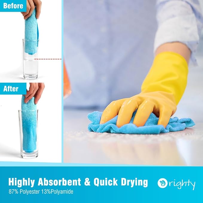 Orighty Microfiber Cleaning Cloth 5 Pack, Blue Cleaning Rags 12x11 inch | Microfiber Towels for Cars, Highly Absorbent Household Cleaning Supplies, Reusable Lint Free Cloths for House, Kitchen
