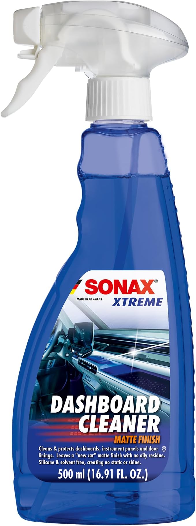 SONAX Dashboard Cleaner 283241 | Premium Interior Cleaner & Protectant for Plastic, Vinyl, & Rubber | Anti-Static, Low-Glare, Matte Finish | Long Lasting Fresh Scent & Dust-Repellent Formula | 500ml