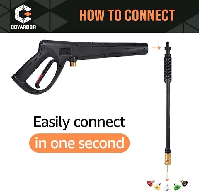 Pressure Washer Gun with Extension Wand M22-14 & M22-15 Fitting | 5 Spray Nozzle Tips Replacement for Ryobi, Karcher, Powerstroke, Greenworks, and More Electric Power Washer