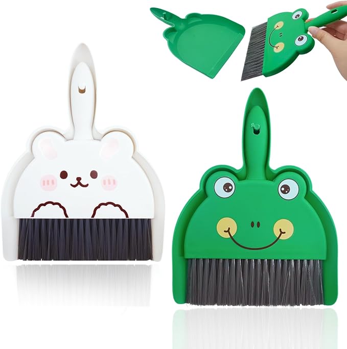 2Pcs Mini Broom and Dustpan Set,Each Set Comes with A Broom and A Dustpan Ldeal for Tight Spaces in Desk Boxes