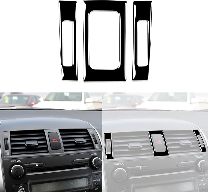 Glossy Bright Piano Black Car Dashboard Central AC Vent Rotary Control Panel Emergency Warning Light Button Sticker Interior Trim Compatible with Toyota Corolla 2009-2013 Auto Trim Accessories