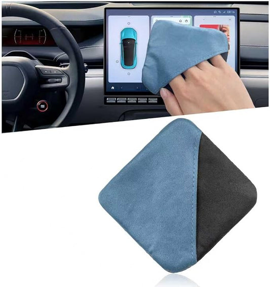 Car Screen Cleaner, Square Microfiber Cloth Non-Scratch Auto Touchscreen Cleaning Wipes, Foldable Touch Screen Pad Universal Cleaning Tool for Vehicle Dashboard Display (Blue & Gray)