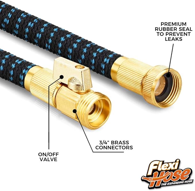 Flexi Hose Expandable Garden Hose with 8 Function Nozzle, 100FT - Lightweight Retractable Garden Hose, Water Hose - No-Kink Flexibility, 3/4 Inch Solid Brass Fittings and Double Latex Core