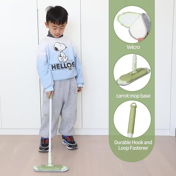 Midoneat Kids Cleaning Toy Set, Mini Child Broom, Mop and Dustpan, Little Housekeeping Helper Set ,Pretend Home Cleaning Play Set for Toddler Height 75-115cm,6pcs (Green)