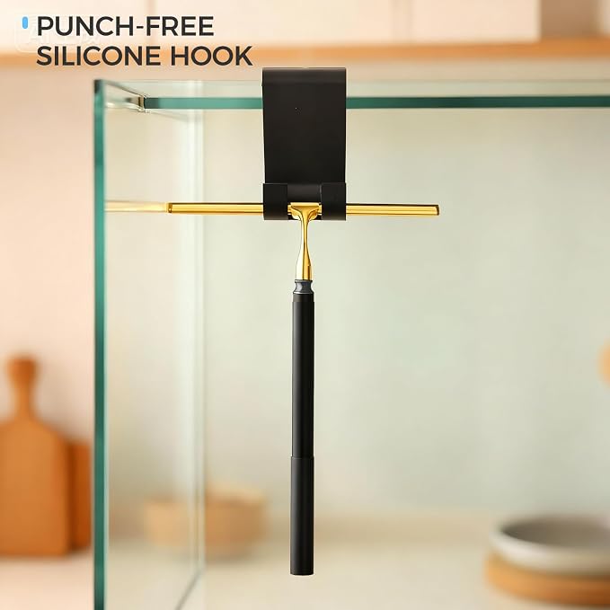 17“- 60" Extendable Long Handle 2-in-1 Window Squeegee Gold | 12.4" Wide Metal Shower Squeegee for Glass Doors, 2-in-1 Squeegee for Home Window Cleaning, Tile Wall, Car