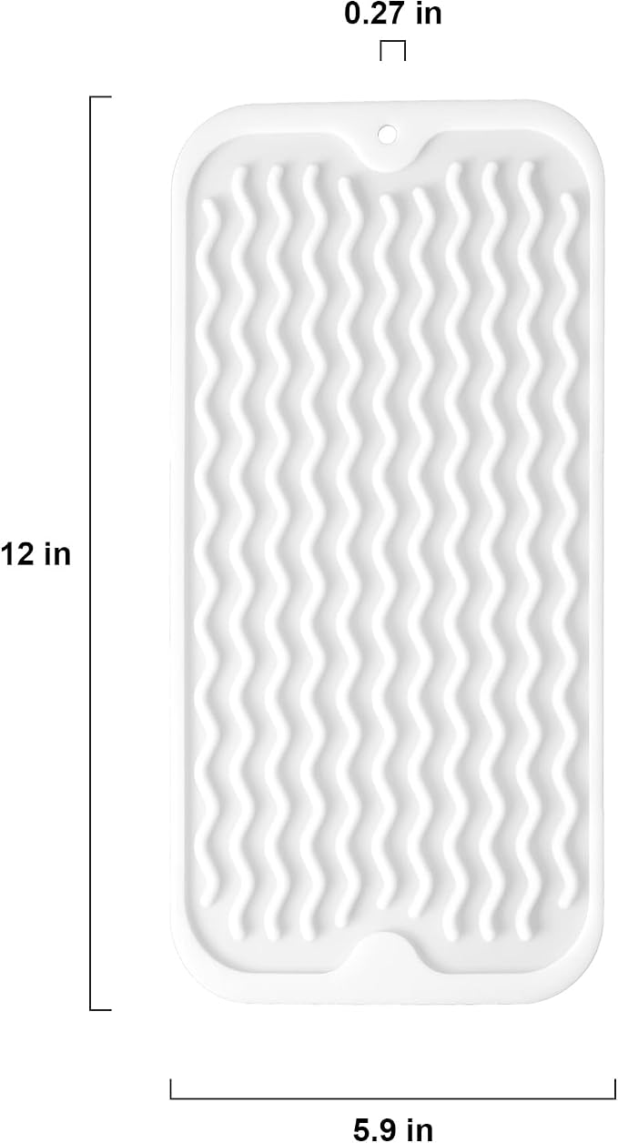 Silicone Dish Drying Mat for Multiple Usage, Easy clean, Eco-friendly, Heat-resistant Dish Drainer Mat for Kitchen Counter,Sink,Refrigerator or Drawer liner (12" x 6", White)