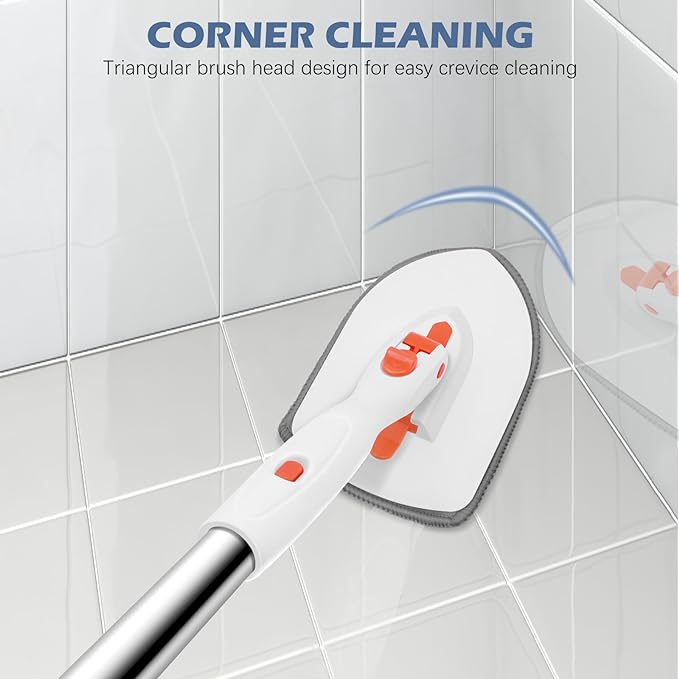 SetSail Tile Tub Scrubber Brush 3-in-1 Shower Scrubber with Long Handle | with 3 Detachable Replacement Brush Head, Multi-Angle Cleaning Locks at 45°, 90°, 180° for Bathroom Kitchen Walls Tub Tile