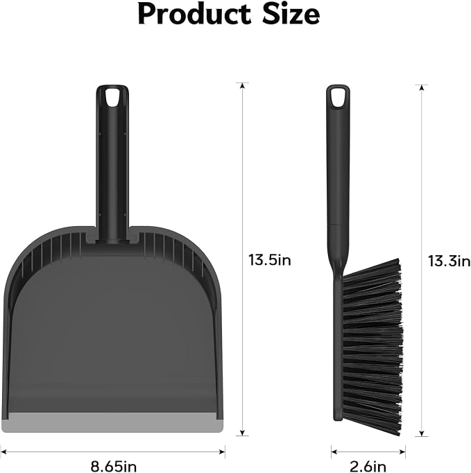 SetSail Small Dustpan and Brush Set with Teeth for Pet Hair Cleaning,Black | Nesting Snap-On Handheld Broom and Dust Pan Portable Broom and Dustpan Set Suitable for Desktop, Sofa, Camping