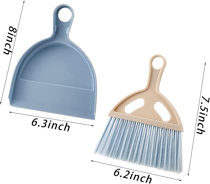 SOUJOY 6 Pack Small Dustpan and Brush Set, Whisk Broom and Dust Pan with Handle, Nesting Tiny Cleaning Broom, Mini Hand Broom and Dustpan Set for Table, Desk, Keyboard, Cars and Pet Nest