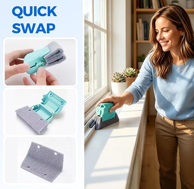 Window Track Cleaning Brush, 2-in-1 Groove Cleaning Tool with 3 Replaceable Pads, Multifunctional Gap Brush for Window Sills Sliding Door Tracks Corners, Household Dust Removal Cleaning Kit | 3 Replaceable Pads Multifunctional Gap Brush for Window Sill...