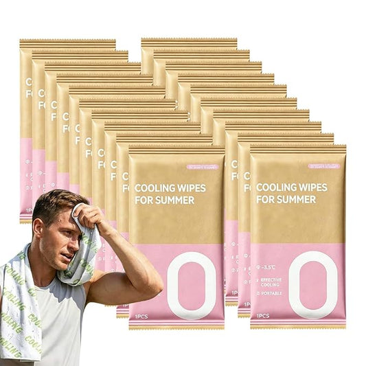 Disposable Cooling Wipes Instant Ice Towel (Pink, 20PCS) | Extra Large Size, Individually Wrapped, Moisture Activated, Hiking & Camping, Gym & Sports