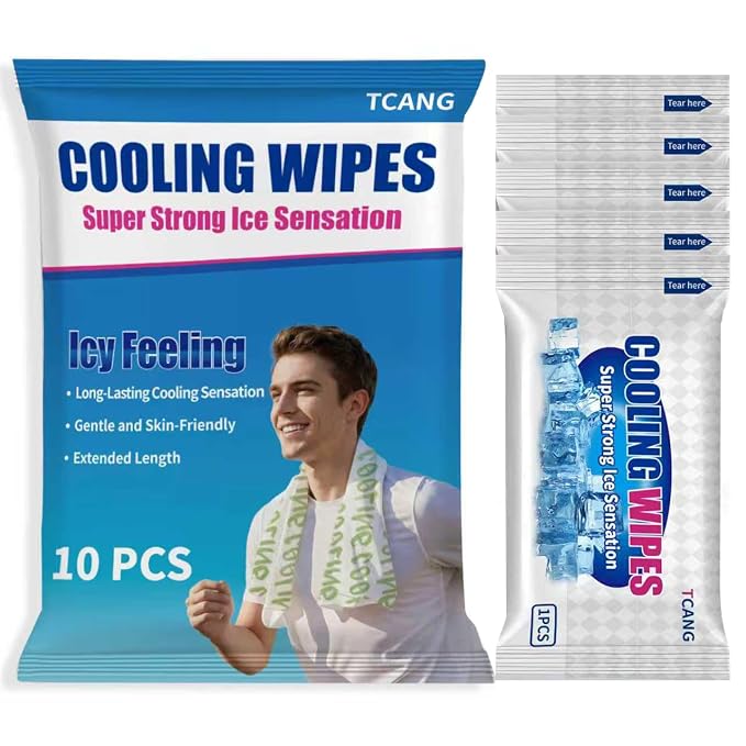 10 Pack Cooling Body Wipes, Alcohol-Free Cooling Towelettes Cooling Towel Alternative for Outdoor Sports, Camping, Hiking, Workout & Hot Weather(Green)