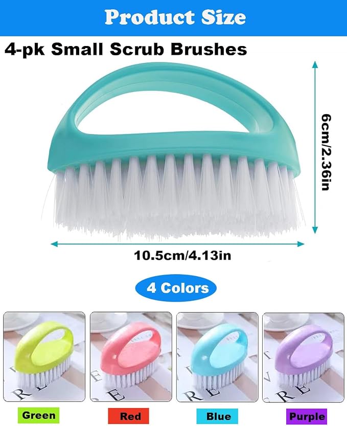 Scrubbing Brushes for Cleaning Small Scrub Brush with Nylon Stiff Bristles | 4 Pack Heavy-Duty Scrubber Cleaner Brush Multi-Purpose Cleaning Brush for Bathroom,Showe,Sink,Kitchen,Bathtub,Floor -Compact